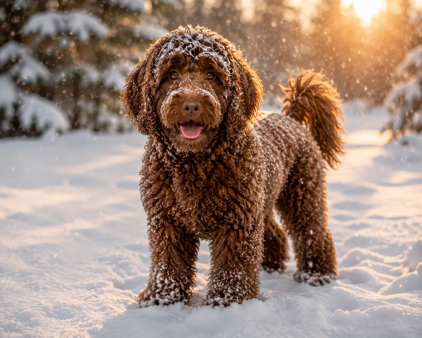 Labradoodle in snow